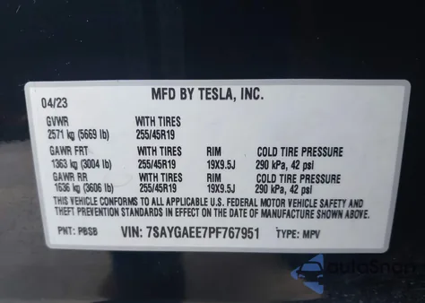 2023 Tesla Model Y Awd/Long Range Dual Motor All-Wheel Drive из США, поврежденный, VIN 7SAYGAEE7PF767951